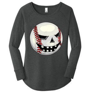 Halloween Jack O Lantern Baseball Player Coach Pitcher Women's Perfect Tri Tunic Long Sleeve Shirt