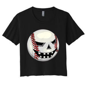 Halloween Jack O Lantern Baseball Player Coach Pitcher Women's Crop Top Tee