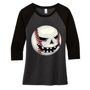 Halloween Jack O Lantern Baseball Player Coach Pitcher Women's Tri-Blend 3/4-Sleeve Raglan Shirt