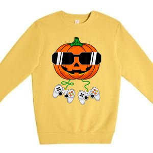 Halloween Jack O Lantern Gamer Dad Funny Halloween Premium Crewneck Sweatshirt