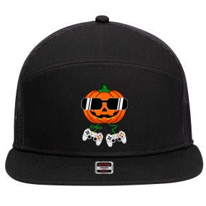 Halloween Jack O Lantern Gamer Dad Funny Halloween 7 Panel Mesh Trucker Snapback Hat