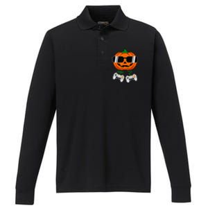 Halloween Jack O Lantern Gamer Dad Funny Halloween Performance Long Sleeve Polo