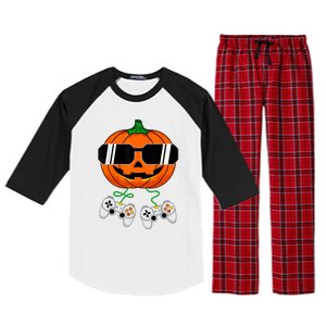 Halloween Jack O Lantern Gamer Dad Funny Halloween Raglan Sleeve Pajama Set