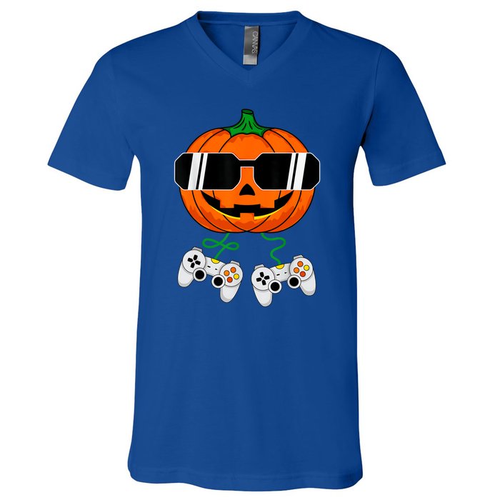 Halloween Jack O Lantern Gamer Dad Funny Halloween V-Neck T-Shirt