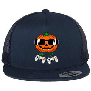 Halloween Jack O Lantern Gamer Dad Funny Halloween Flat Bill Trucker Hat