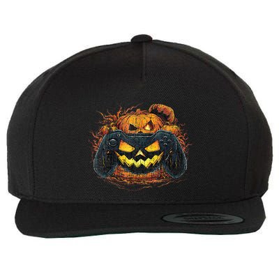 Halloween Jack O Lantern Pixelated Gaming Gamer Wool Snapback Cap