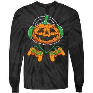 Halloween Jack O Lantern Gamer Tie-Dye Long Sleeve Shirt