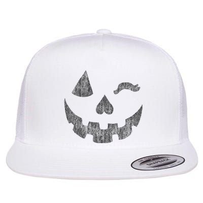 Halloween Jack O Lantern Grin Pumpkin Wink Flat Bill Trucker Hat