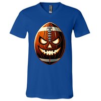 Halloween Jack O Lantern Football Player Coach Pitcher V-Neck T-Shirt