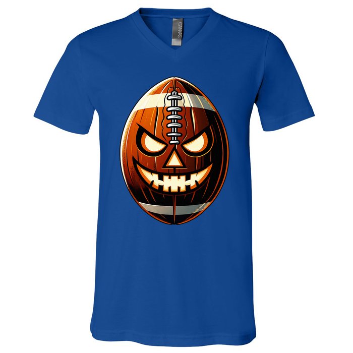 Halloween Jack O Lantern Football Player Coach Pitcher V-Neck T-Shirt