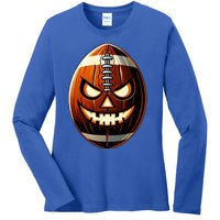 Halloween Jack O Lantern Football Player Coach Pitcher Ladies Long Sleeve Shirt