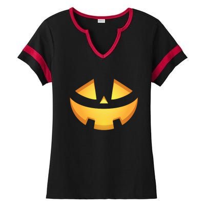 Halloween Jack O Lantern Jackolantern Pumpkin Face Costume Ladies Halftime Notch Neck Tee