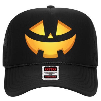 Halloween Jack O Lantern Jackolantern Pumpkin Face Costume High Crown Mesh Back Trucker Hat