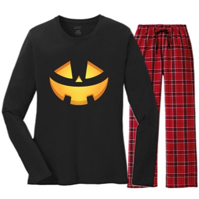 Halloween Jack O Lantern Jackolantern Pumpkin Face Costume Women's Long Sleeve Flannel Pajama Set 