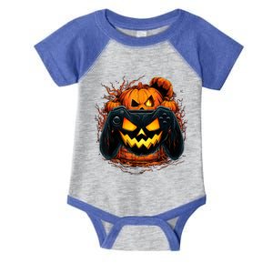 Halloween Jack O Lantern Pumpkin Face Gamer Gaming Infant Baby Jersey Bodysuit