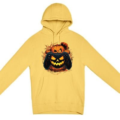 Halloween Jack O Lantern Pumpkin Face Gamer Gaming Premium Pullover Hoodie