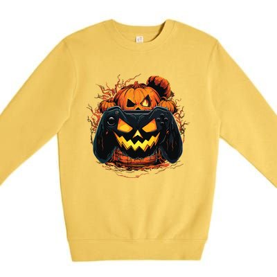 Halloween Jack O Lantern Pumpkin Face Gamer Gaming Premium Crewneck Sweatshirt