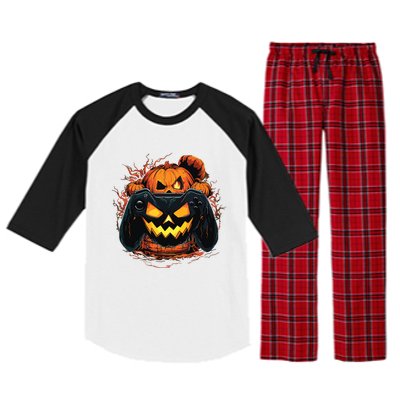 Halloween Jack O Lantern Pumpkin Face Gamer Gaming Raglan Sleeve Pajama Set