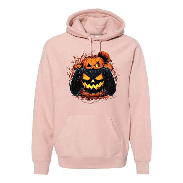 Halloween Jack O Lantern Pumpkin Face Gamer Gaming Premium Hoodie