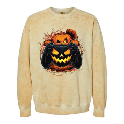 Halloween Jack O Lantern Pumpkin Face Gamer Gaming Colorblast Crewneck Sweatshirt