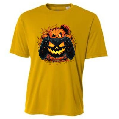 Halloween Jack O Lantern Pumpkin Face Gamer Gaming Cooling Performance Crew T-Shirt