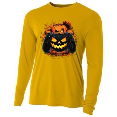 Halloween Jack O Lantern Pumpkin Face Gamer Gaming Cooling Performance Long Sleeve Crew