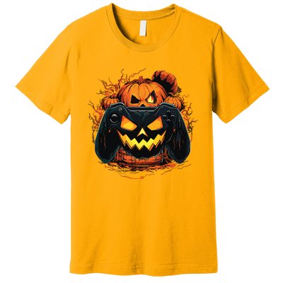 Halloween Jack O Lantern Pumpkin Face Gamer Gaming Premium T-Shirt