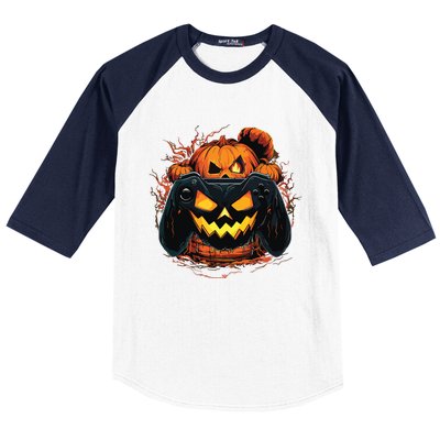 Halloween Jack O Lantern Pumpkin Face Gamer Gaming Baseball Sleeve Shirt