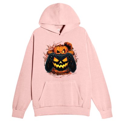 Halloween Jack O Lantern Pumpkin Face Gamer Gaming Urban Pullover Hoodie