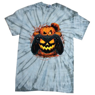 Halloween Jack O Lantern Pumpkin Face Gamer Gaming Tie-Dye T-Shirt