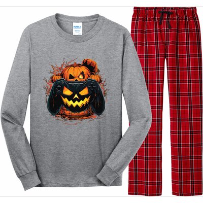 Halloween Jack O Lantern Pumpkin Face Gamer Gaming Long Sleeve Pajama Set