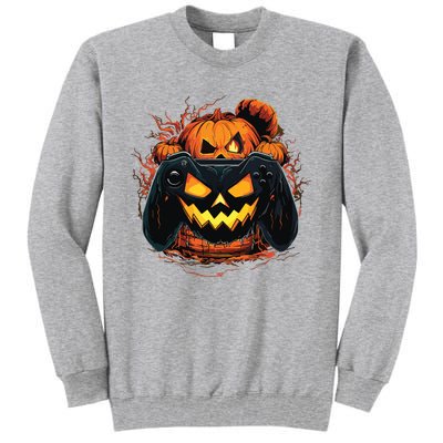 Halloween Jack O Lantern Pumpkin Face Gamer Gaming Tall Sweatshirt