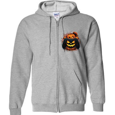 Halloween Jack O Lantern Pumpkin Face Gamer Gaming Full Zip Hoodie