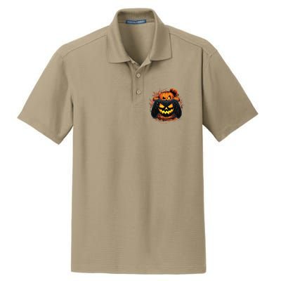 Halloween Jack O Lantern Pumpkin Face Gamer Gaming Dry Zone Grid Polo