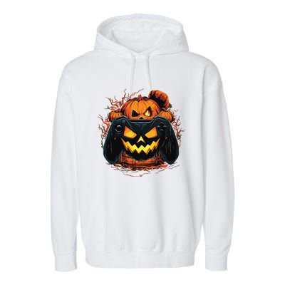 Halloween Jack O Lantern Pumpkin Face Gamer Gaming Garment-Dyed Fleece Hoodie