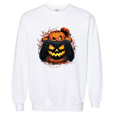 Halloween Jack O Lantern Pumpkin Face Gamer Gaming Garment-Dyed Sweatshirt