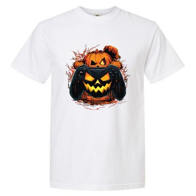 Halloween Jack O Lantern Pumpkin Face Gamer Gaming Garment-Dyed Heavyweight T-Shirt