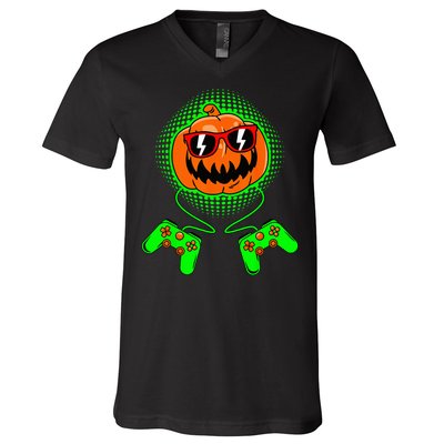 Halloween Jack O Lantern Gamer V-Neck T-Shirt