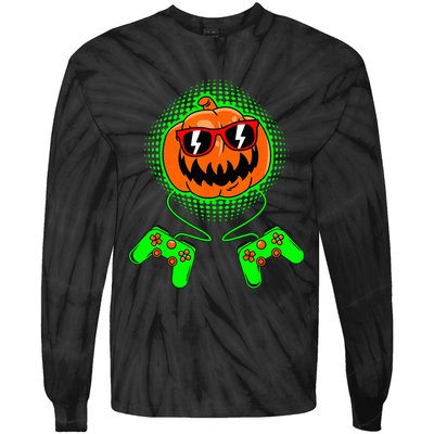 Halloween Jack O Lantern Gamer Tie-Dye Long Sleeve Shirt