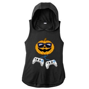 Halloween Jack O Lantern Pixelated Gaming Gamer Ladies PosiCharge Tri-Blend Wicking Draft Hoodie Tank