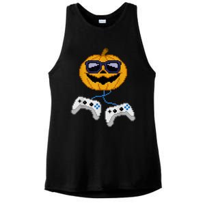 Halloween Jack O Lantern Pixelated Gaming Gamer Ladies PosiCharge Tri-Blend Wicking Tank