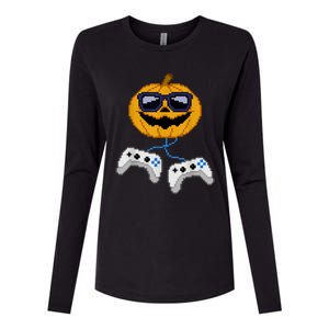 Halloween Jack O Lantern Pixelated Gaming Gamer Womens Cotton Relaxed Long Sleeve T-Shirt