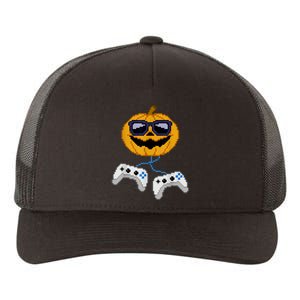 Halloween Jack O Lantern Pixelated Gaming Gamer Yupoong Adult 5-Panel Trucker Hat