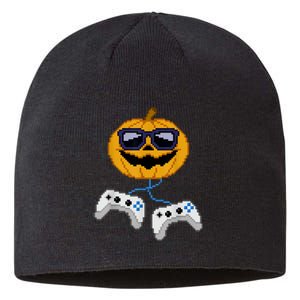 Halloween Jack O Lantern Pixelated Gaming Gamer Sustainable Beanie