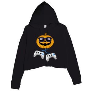 Halloween Jack O Lantern Pixelated Gaming Gamer Crop Fleece Hoodie