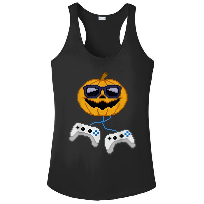 Halloween Jack O Lantern Pixelated Gaming Gamer Ladies PosiCharge Competitor Racerback Tank