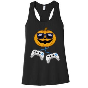 Halloween Jack O Lantern Pixelated Gaming Gamer Women's Racerback Tank