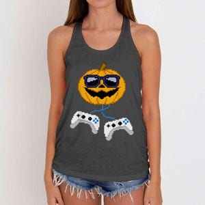 Halloween Jack O Lantern Pixelated Gaming Gamer Women's Knotted Racerback Tank