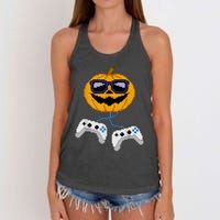 Halloween Jack O Lantern Pixelated Gaming Gamer Women's Knotted Racerback Tank