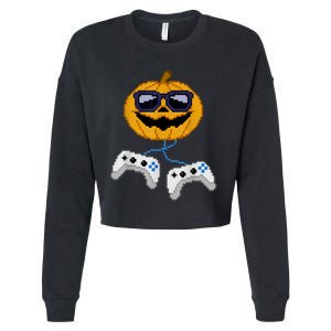 Halloween Jack O Lantern Pixelated Gaming Gamer Cropped Pullover Crew